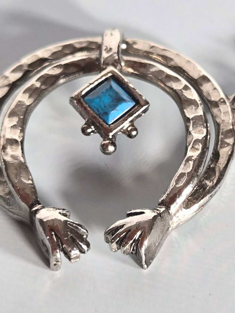 Vintage Silver Naja Necklace Turquoise Blue Stones, Horseshoe Pendant NOS